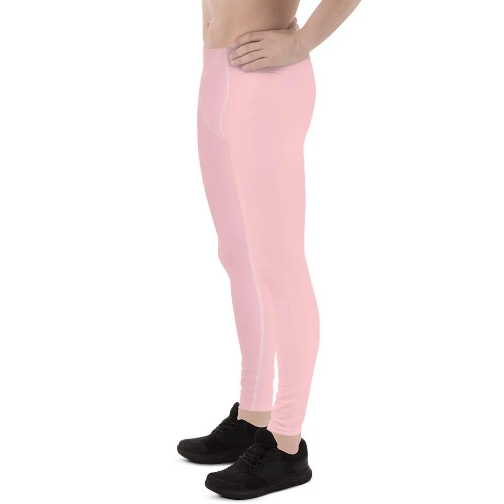 Light Pink Solid Color Meggings, Premium Men's Leggings Meggings Activewear Pants- Made in USA/ EU/ MX