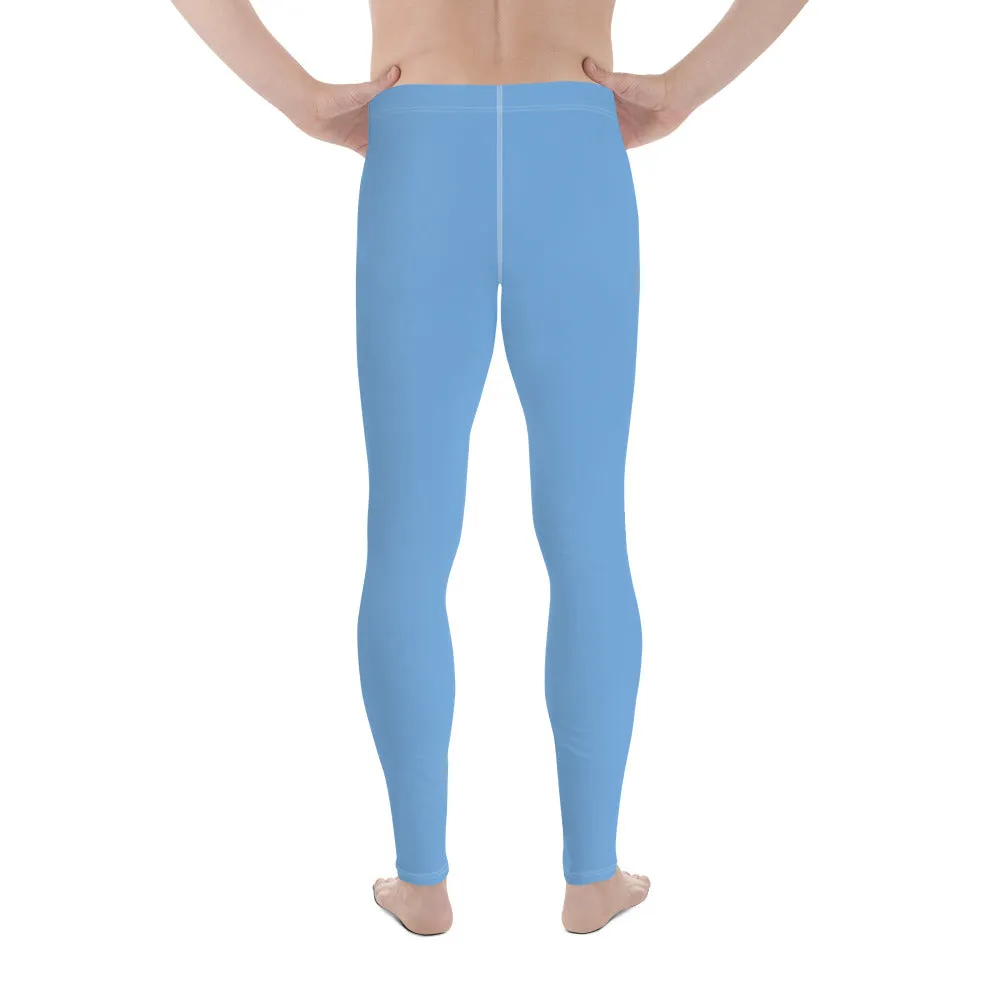 Light Solid Blue Color Meggings, Modern Solid Light Blue Color Designer Spandex Men's Tights/Leggings- Made in USA/ MX/ EU