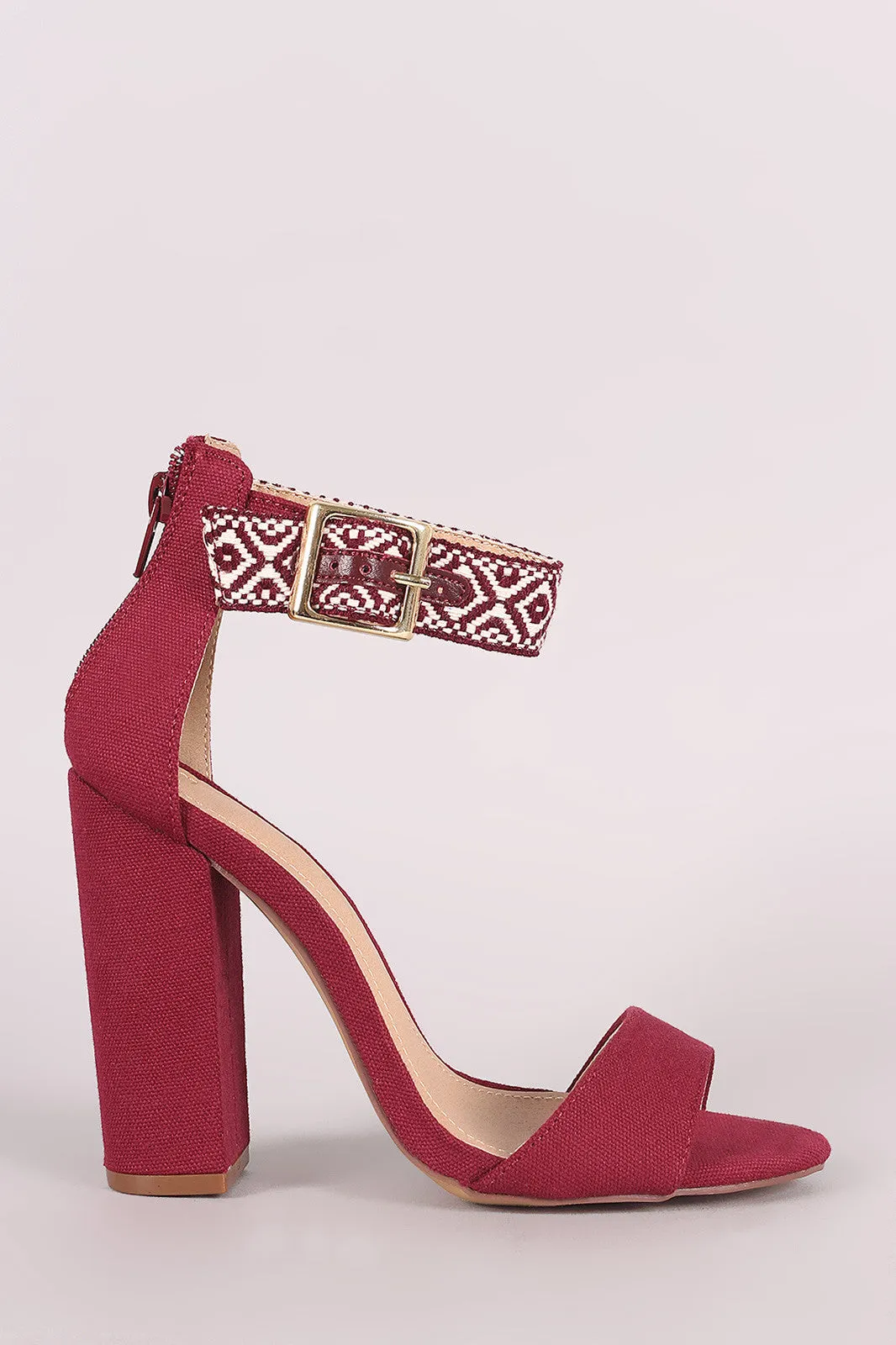 Liliana Canvas Aztec Print Ankle Strap Chunky Heel