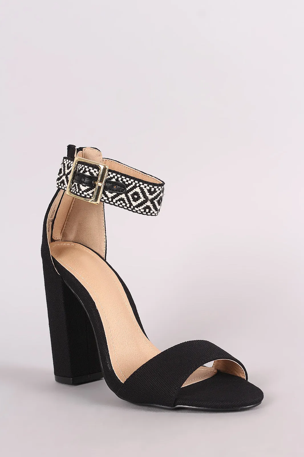 Liliana Canvas Aztec Print Ankle Strap Chunky Heel