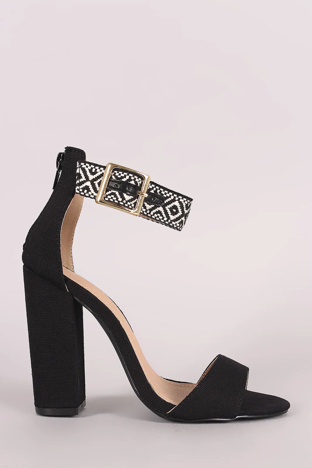 Liliana Canvas Aztec Print Ankle Strap Chunky Heel