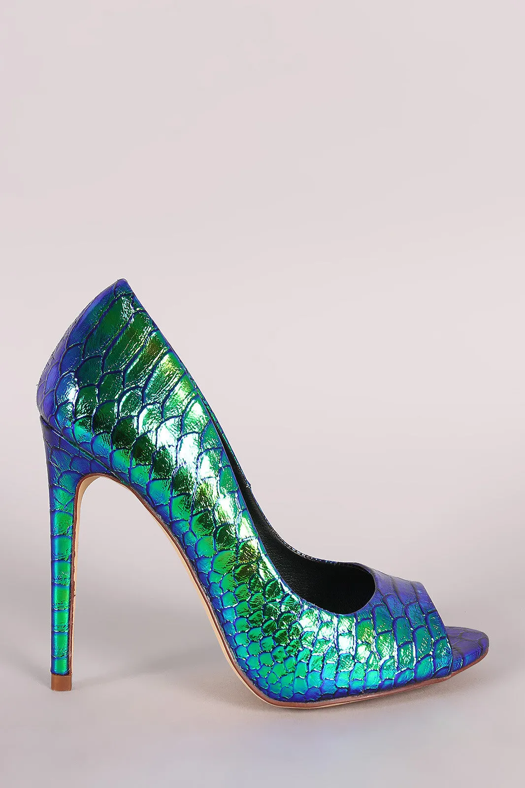 Liliana Hologram Snake Peep Toe Stiletto Pump