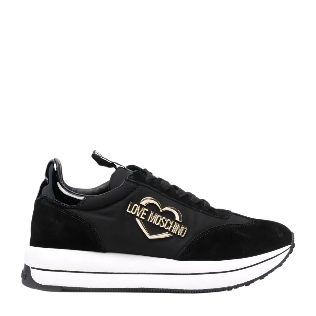 Love Moschino Electroplated Gold Love Heart Black Trainers