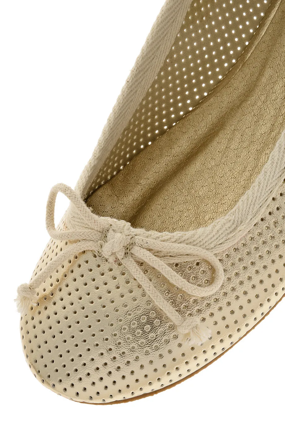 MABLE Gold Perforated Ballerinas