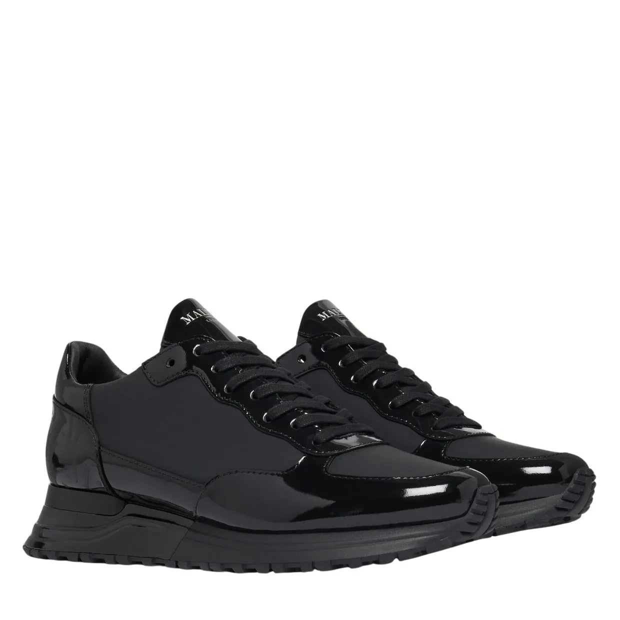 Mallet London Popham Patent Triple Black Trainers