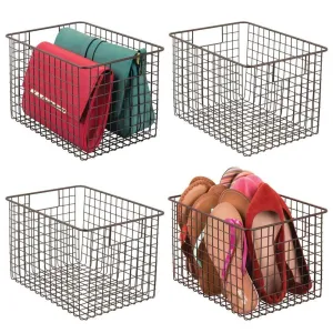 mDesign Large Farmhouse Deco Metal Wire Storage Organizer Basket Bin with Handles for Organizing Closets, Shelves and Cabinets in Bedrooms, Bathrooms, Entryways, Hallways - 8" High, 4 Pack - Bronze