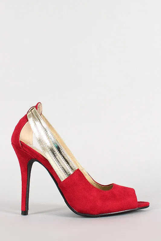 Metallic Strap Faux Suede Peep Toe Pump