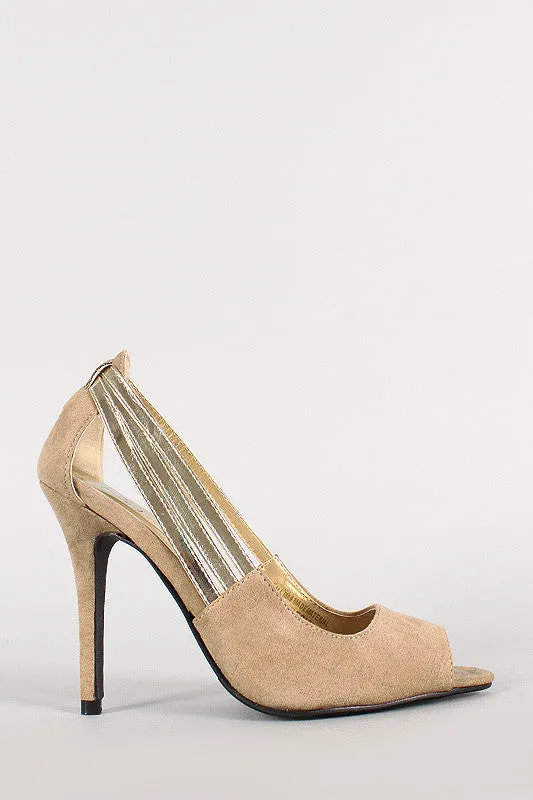 Metallic Strap Faux Suede Peep Toe Pump