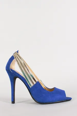 Metallic Strap Faux Suede Peep Toe Pump