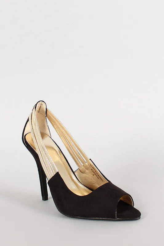 Metallic Strap Faux Suede Peep Toe Pump