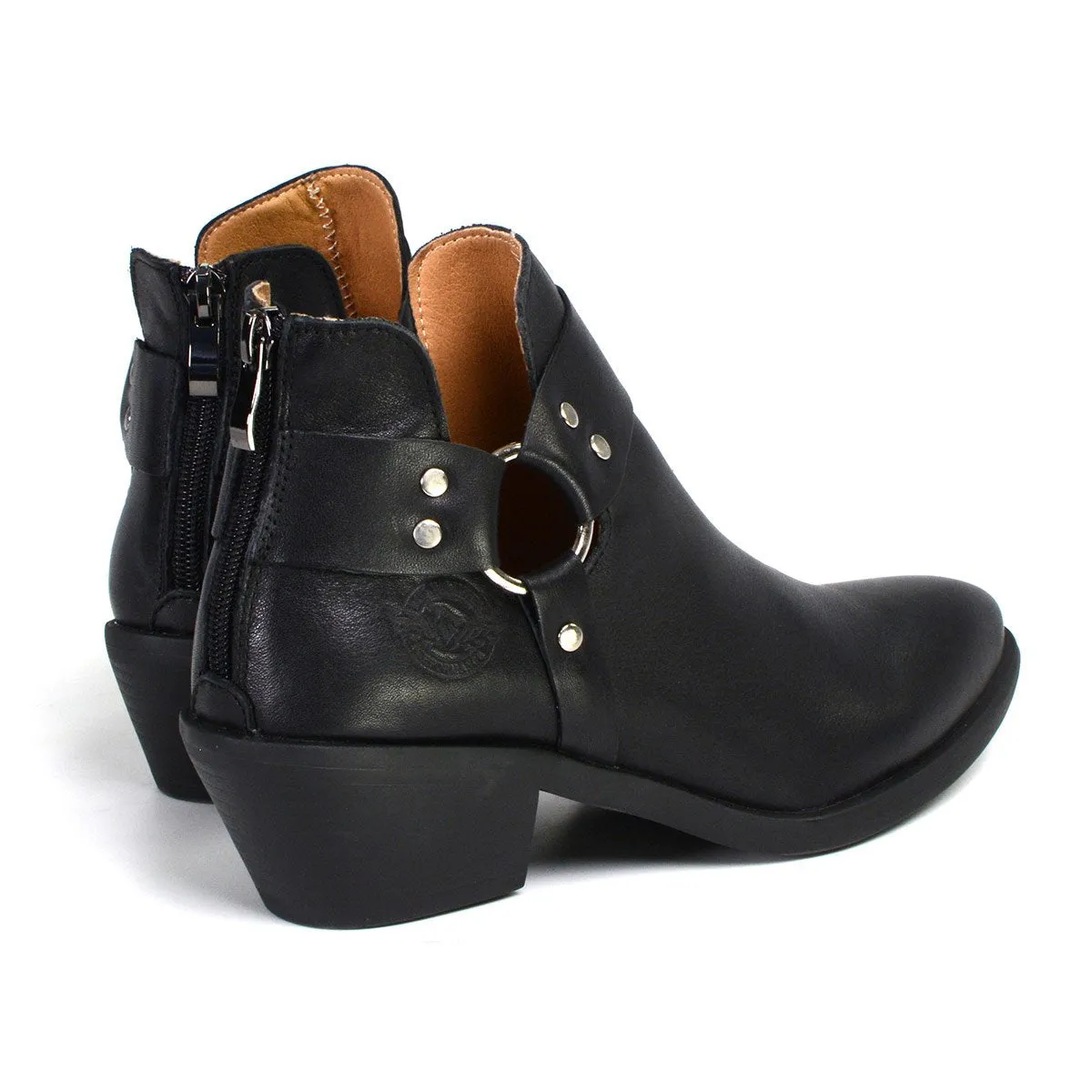 Milwaukee Leather MBL9443 Women's 'Sleek' Premium Black Leather Classic Harness Ring Fashion Shoes