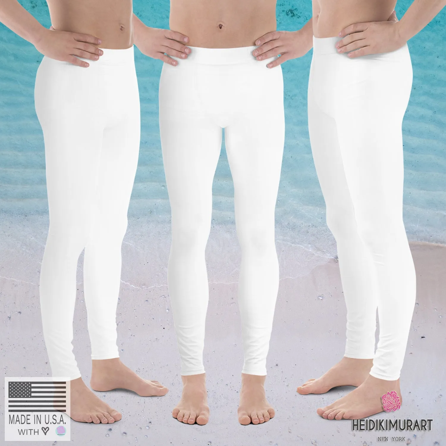 Minimalist Solid White Color Meggings, Titanium White Color Print Premium Quality Men's Leggings-Made in USA