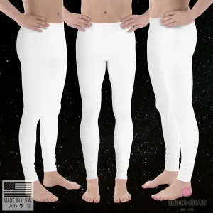 Minimalist Solid White Color Meggings, Titanium White Color Print Premium Quality Men's Leggings-Made in USA