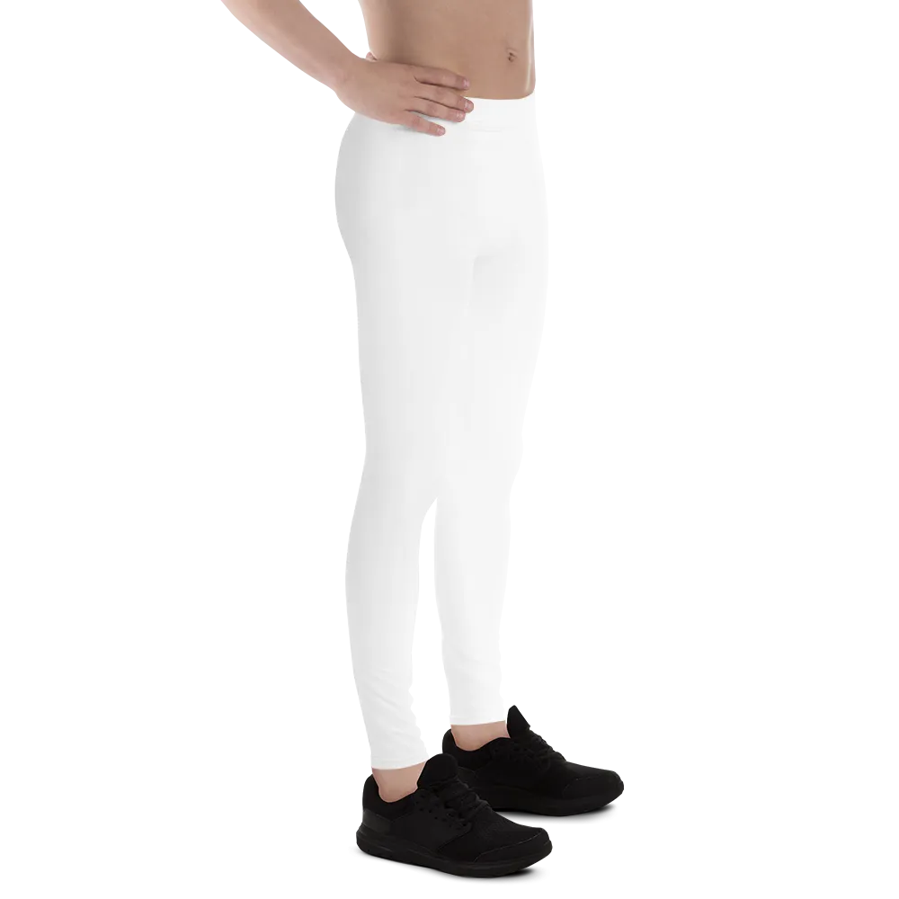 Minimalist Solid White Color Meggings, Titanium White Color Print Premium Quality Men's Leggings-Made in USA