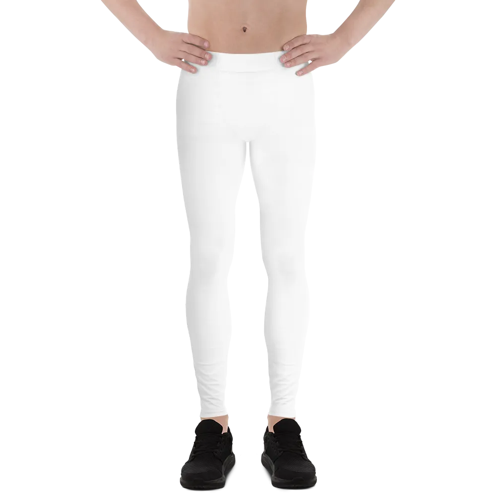 Minimalist Solid White Color Meggings, Titanium White Color Print Premium Quality Men's Leggings-Made in USA