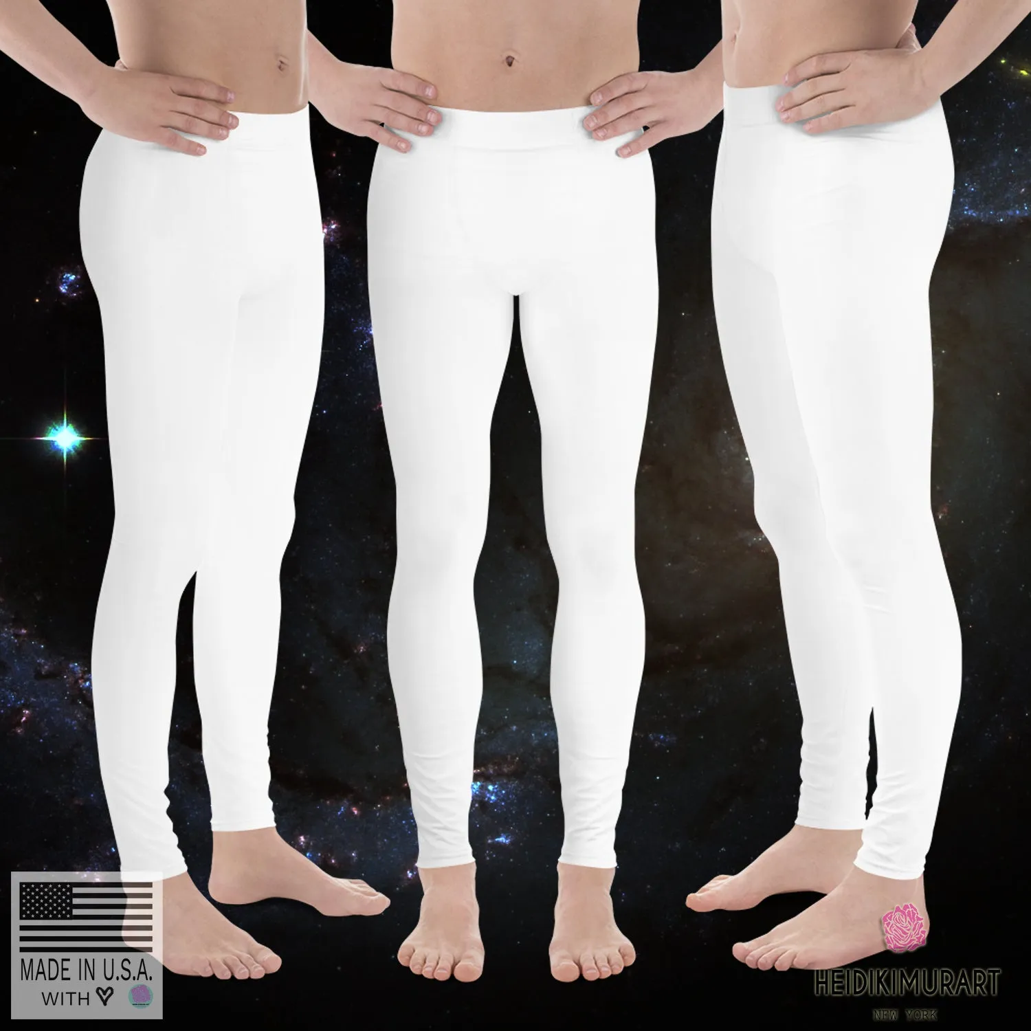 Minimalist Solid White Color Meggings, Titanium White Color Print Premium Quality Men's Leggings-Made in USA