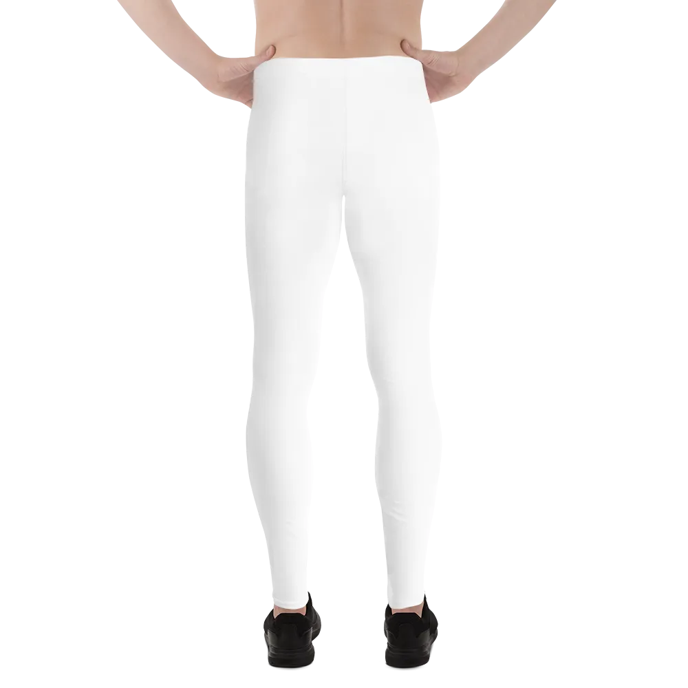 Minimalist Solid White Color Meggings, Titanium White Color Print Premium Quality Men's Leggings-Made in USA