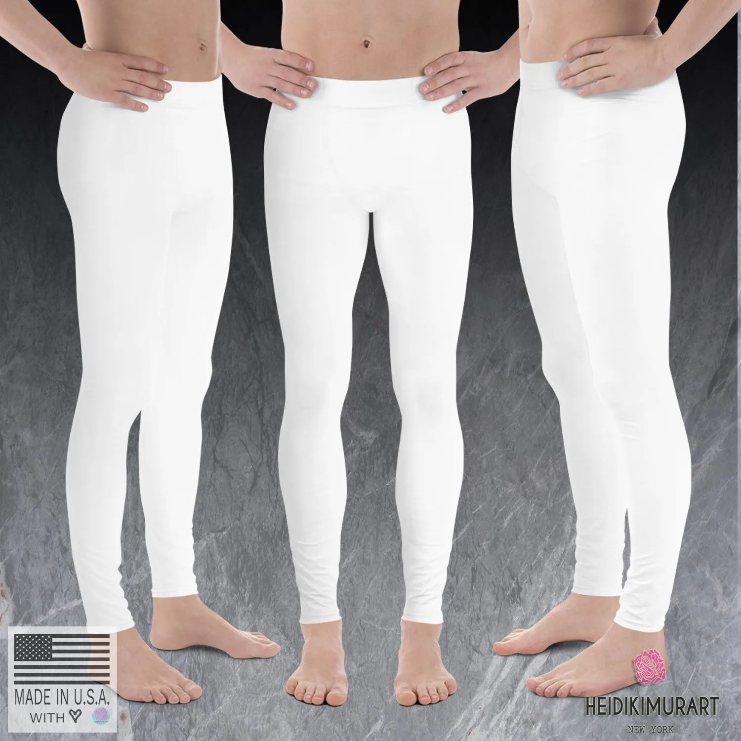 Minimalist Solid White Color Meggings, Titanium White Color Print Premium Quality Men's Leggings-Made in USA