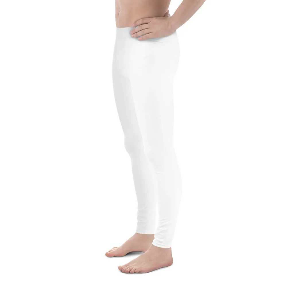 Minimalist Solid White Color Meggings, Titanium White Color Print Premium Quality Men's Leggings-Made in USA