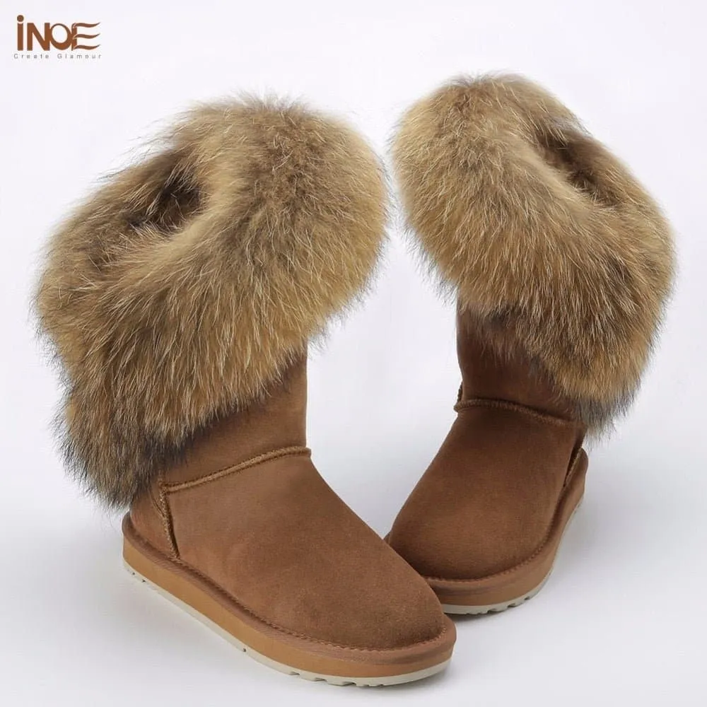 Natural Fox Fur Snow Boots - Handmade, Warm & Stylish