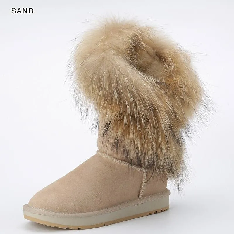 Natural Fox Fur Snow Boots - Handmade, Warm & Stylish