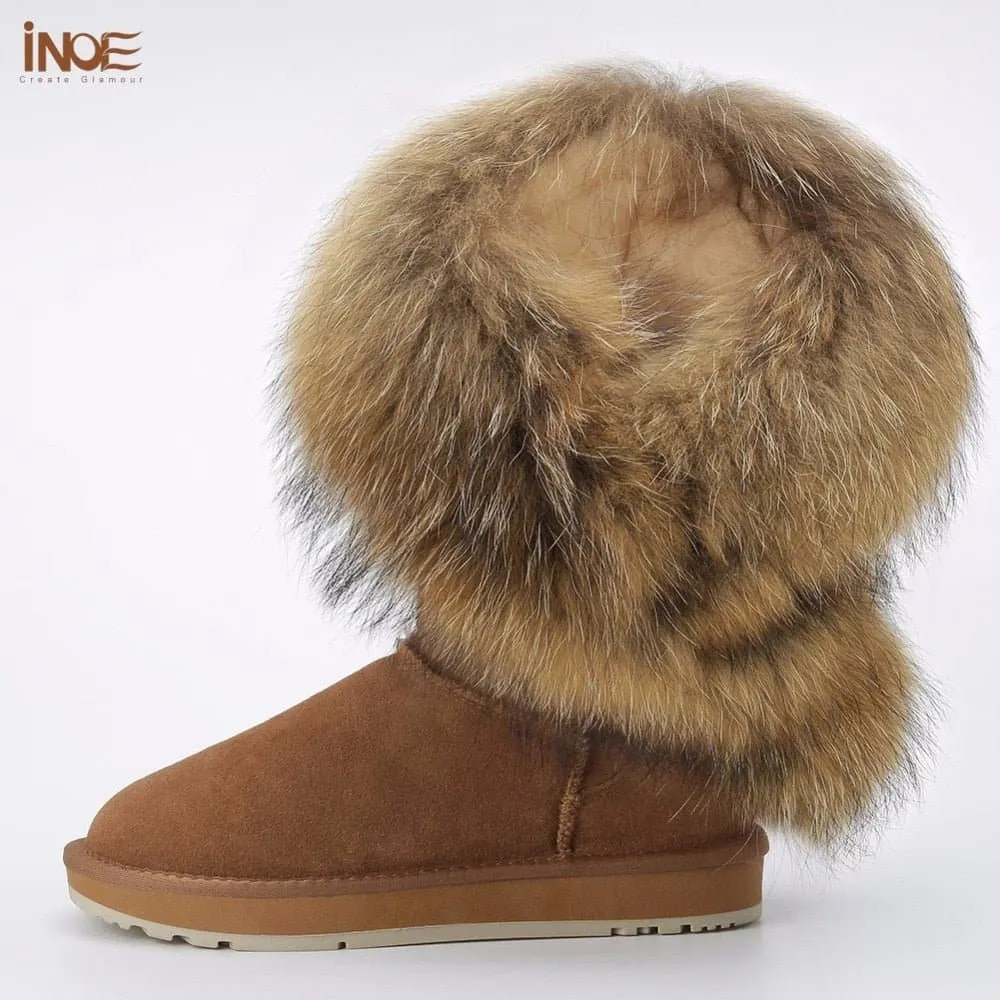 Natural Fox Fur Snow Boots - Handmade, Warm & Stylish