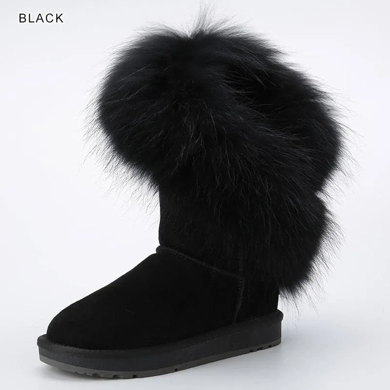 Natural Fox Fur Snow Boots - Handmade, Warm & Stylish