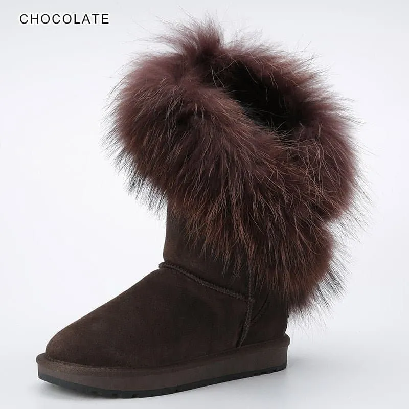 Natural Fox Fur Snow Boots - Handmade, Warm & Stylish