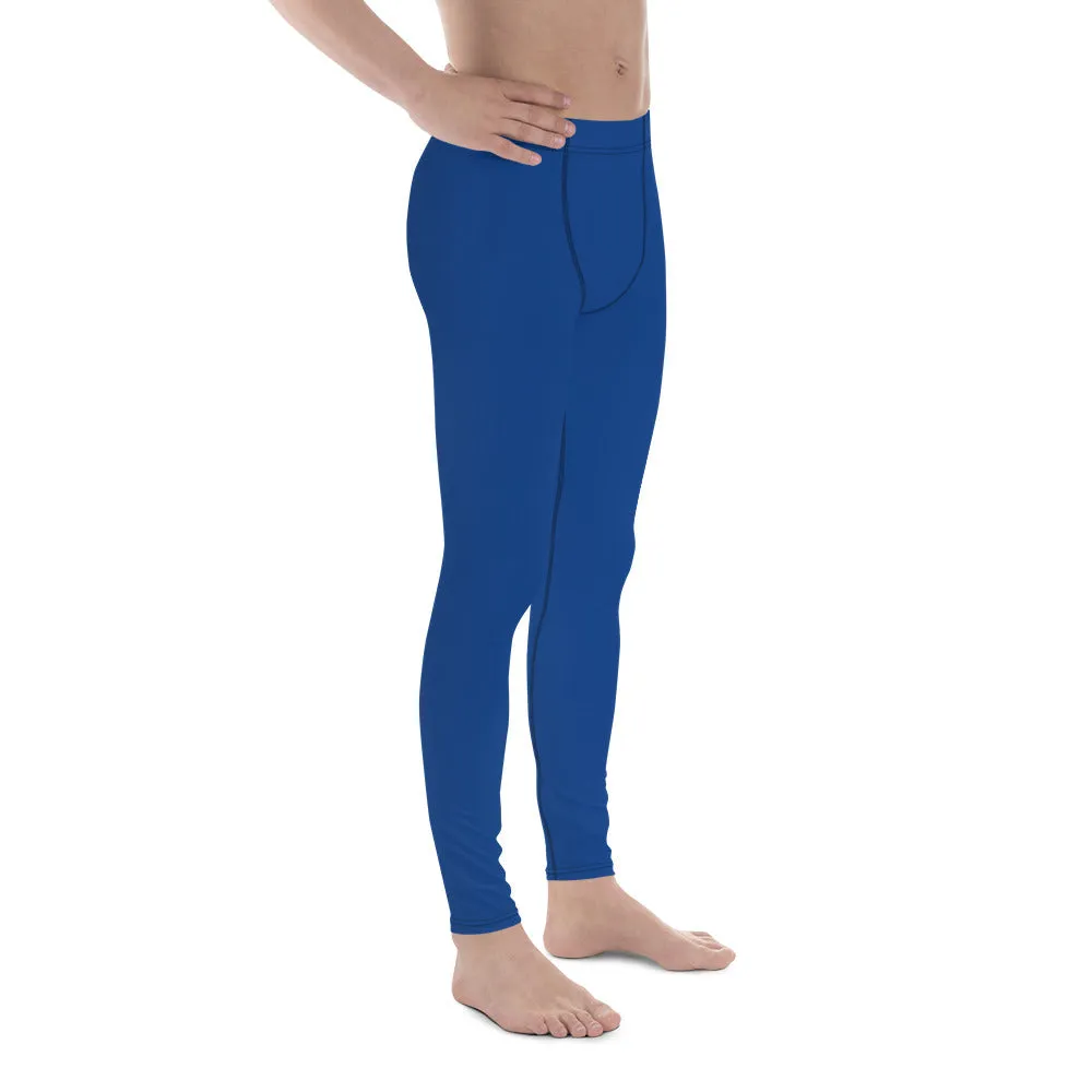 Navy Blue Color Men's Leggings, Modern Solid Blue Color Designer Spandex Men's Tights/Leggings- Made in USA/ MX/ EU