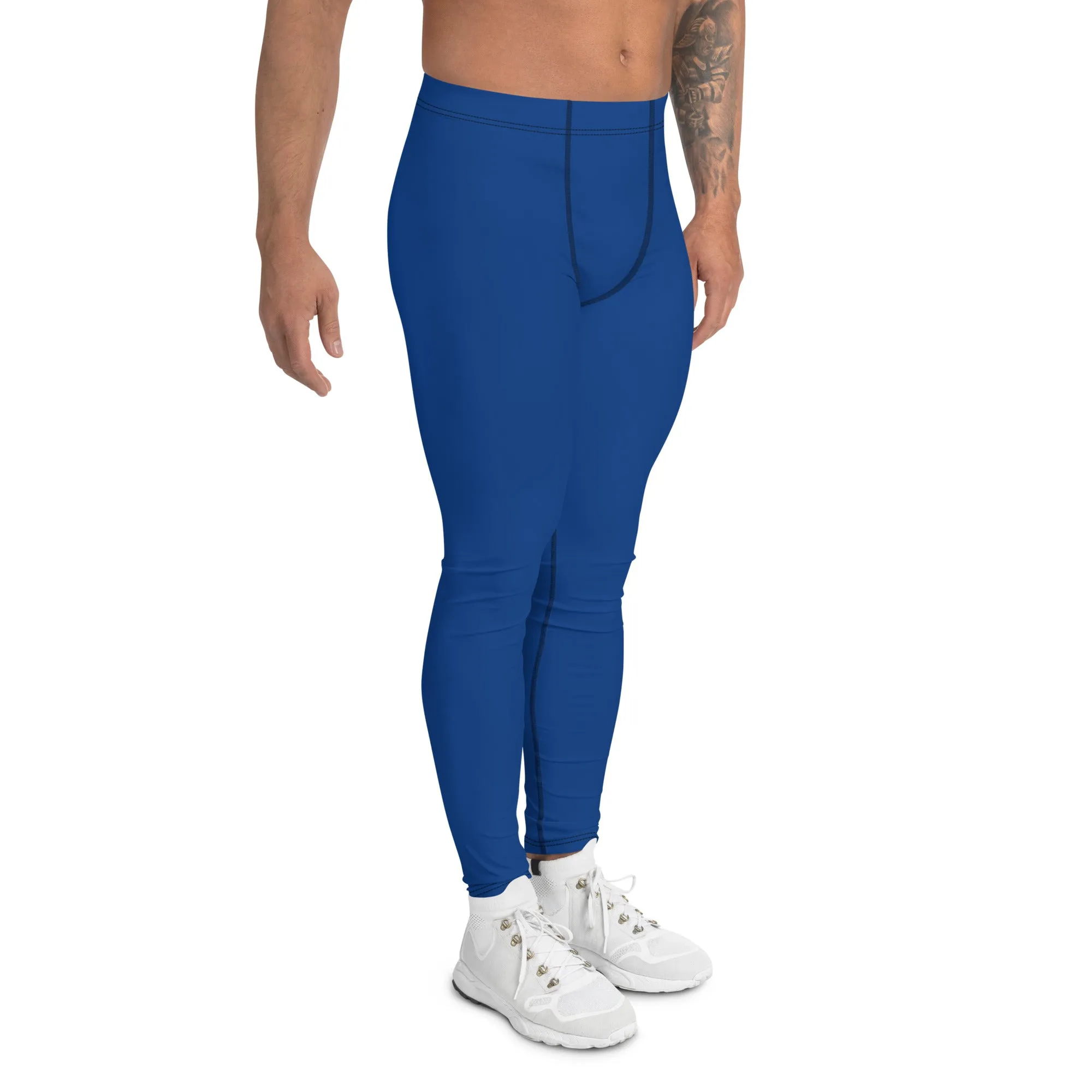 Navy Blue Color Men's Leggings, Modern Solid Blue Color Designer Spandex Men's Tights/Leggings- Made in USA/ MX/ EU