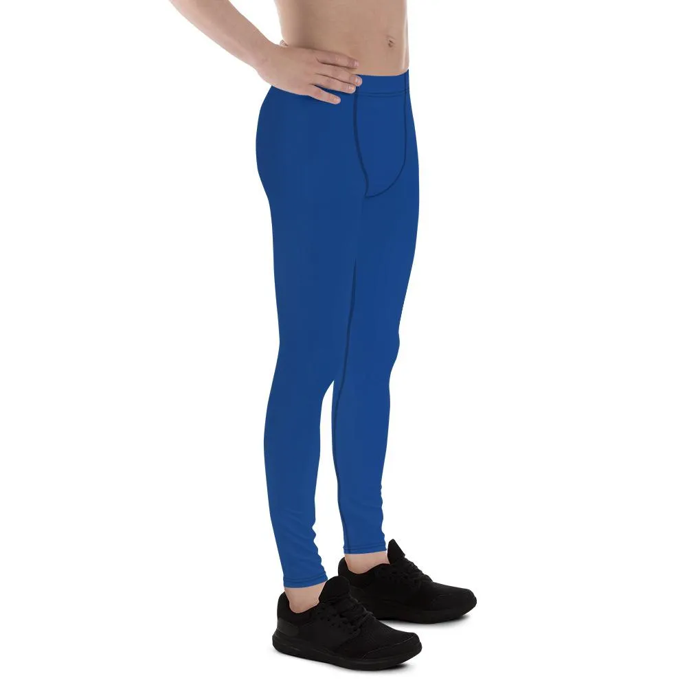 Navy Blue Men Running Tights, Solid Color Premium Spandex Men's Leggings Meggings- Made in USA/EU