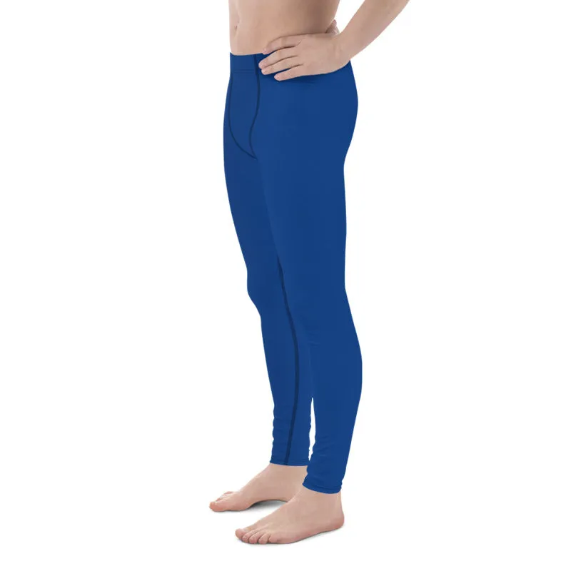 Navy Blue Men Running Tights, Solid Color Premium Spandex Men's Leggings Meggings- Made in USA/EU