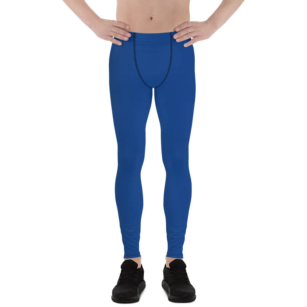 Navy Blue Men Running Tights, Solid Color Premium Spandex Men's Leggings Meggings- Made in USA/EU