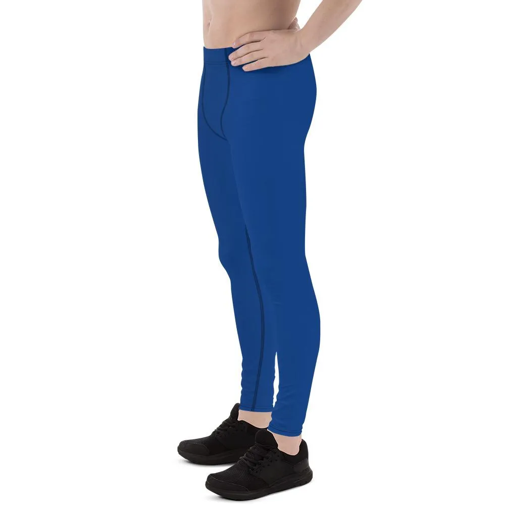 Navy Blue Men Running Tights, Solid Color Premium Spandex Men's Leggings Meggings- Made in USA/EU