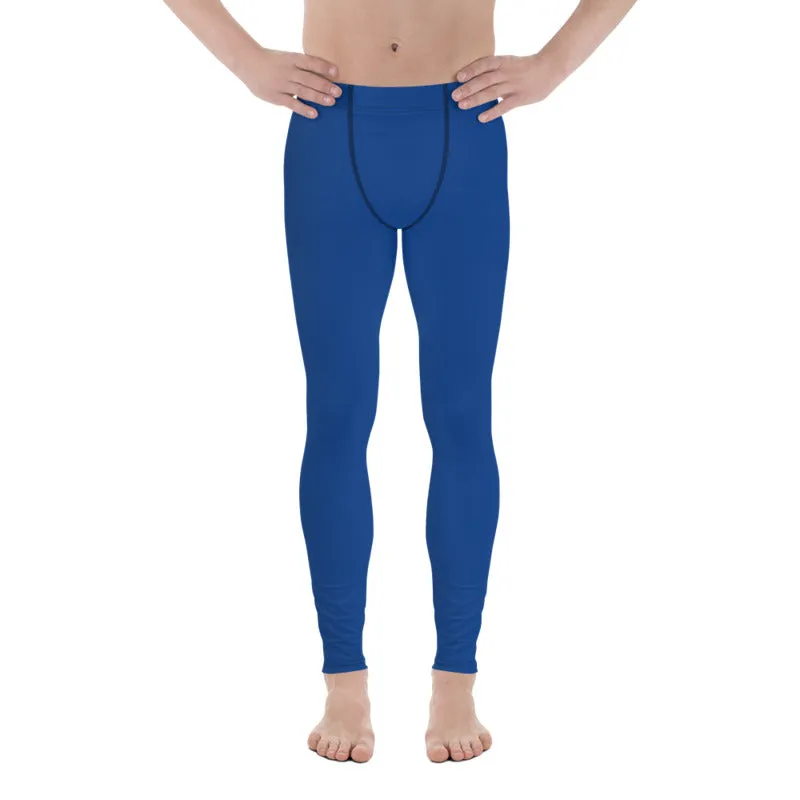 Navy Blue Men Running Tights, Solid Color Premium Spandex Men's Leggings Meggings- Made in USA/EU