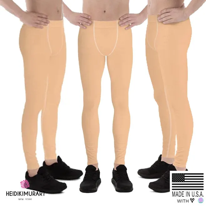 Nude Beige Solid Color Meggings, Beige Color Premium Men's Leggings Tights Pants - Made in USA/EU/Mexico