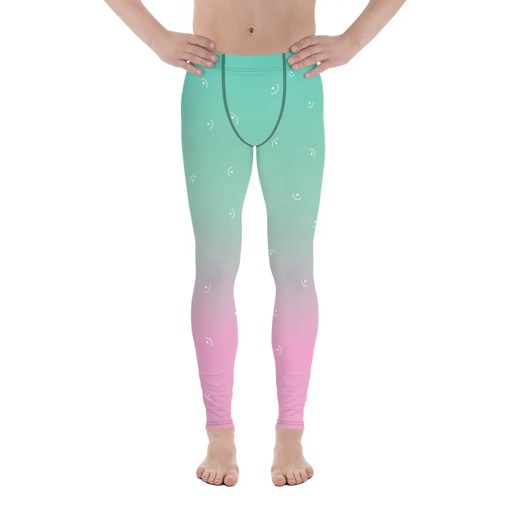 Ombre Pink Pastel Meggings, Best Designer Blue Pastel Men's Leggings Yoga Leggings - Made in USA/ MX/ EU (US Size: XS-3XL)