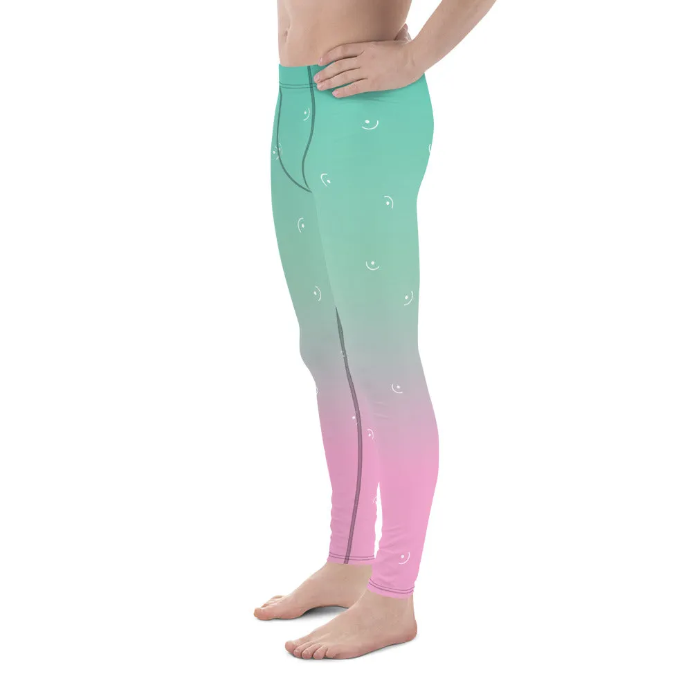 Ombre Pink Pastel Meggings, Best Designer Blue Pastel Men's Leggings Yoga Leggings - Made in USA/ MX/ EU (US Size: XS-3XL)