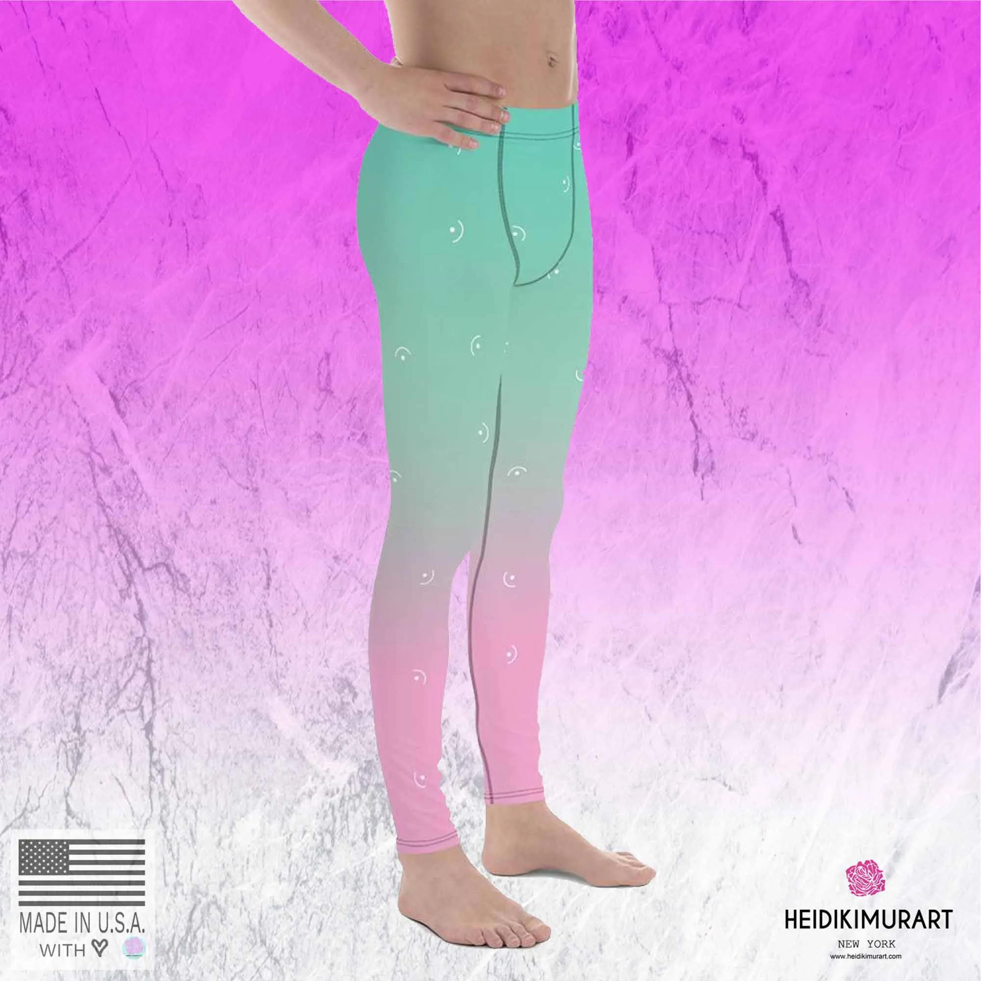 Ombre Pink Pastel Meggings, Best Designer Blue Pastel Men's Leggings Yoga Leggings - Made in USA/ MX/ EU (US Size: XS-3XL)