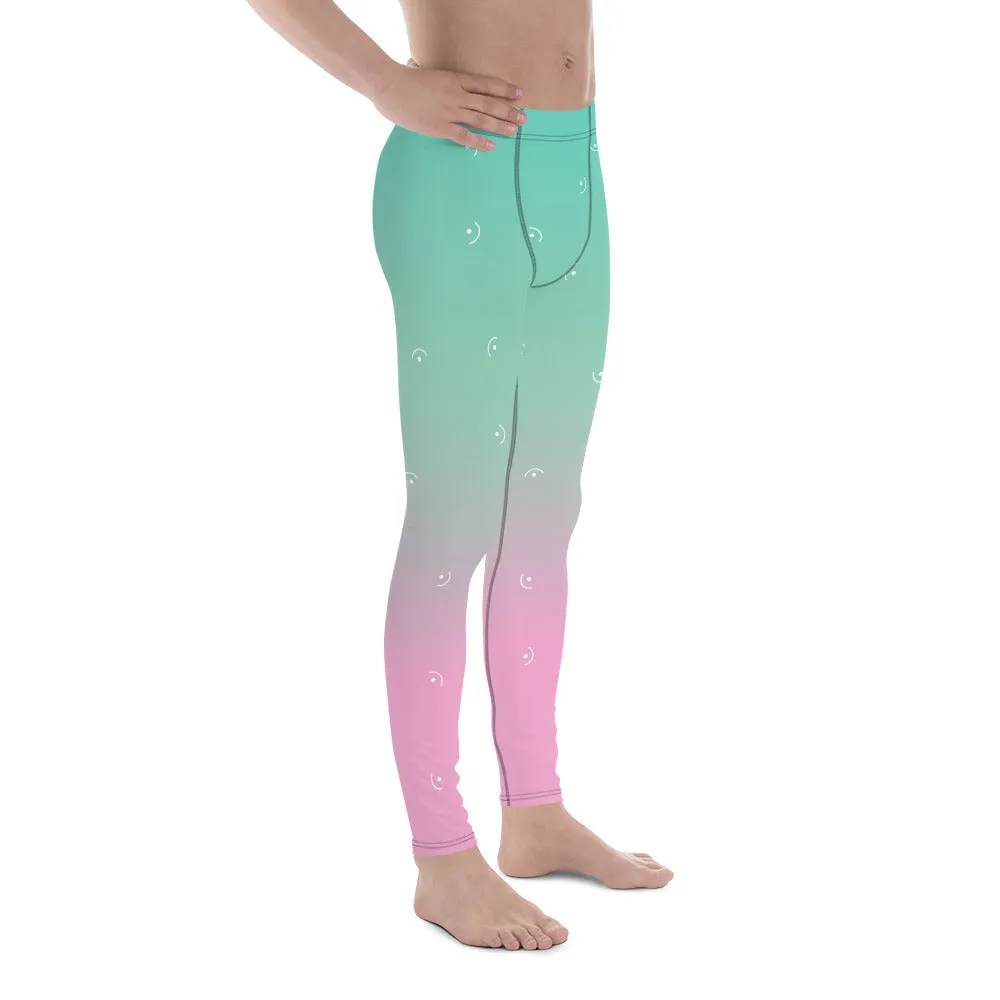 Ombre Pink Pastel Meggings, Best Designer Blue Pastel Men's Leggings Yoga Leggings - Made in USA/ MX/ EU (US Size: XS-3XL)