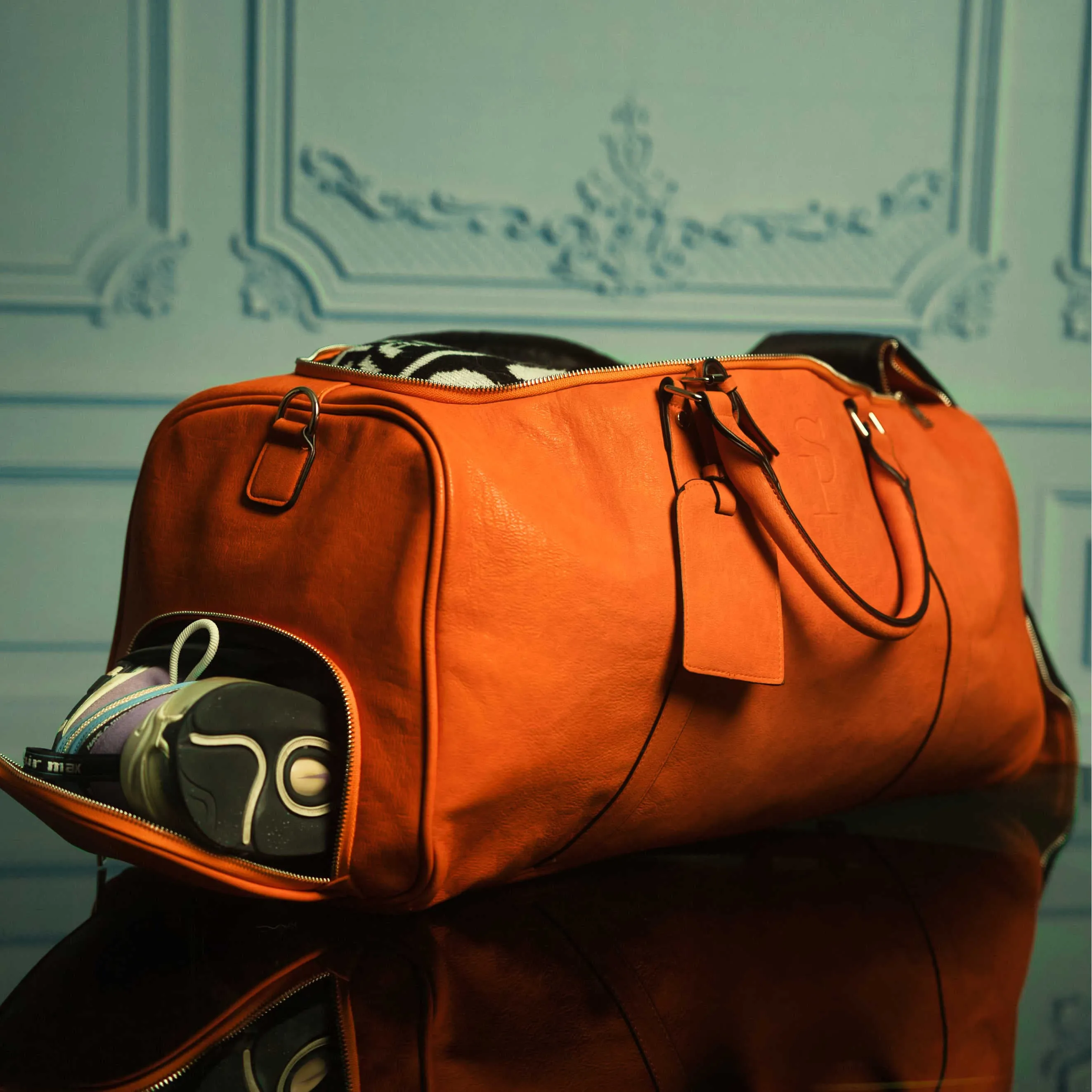 Orange Tumbled Leather Duffle Bag