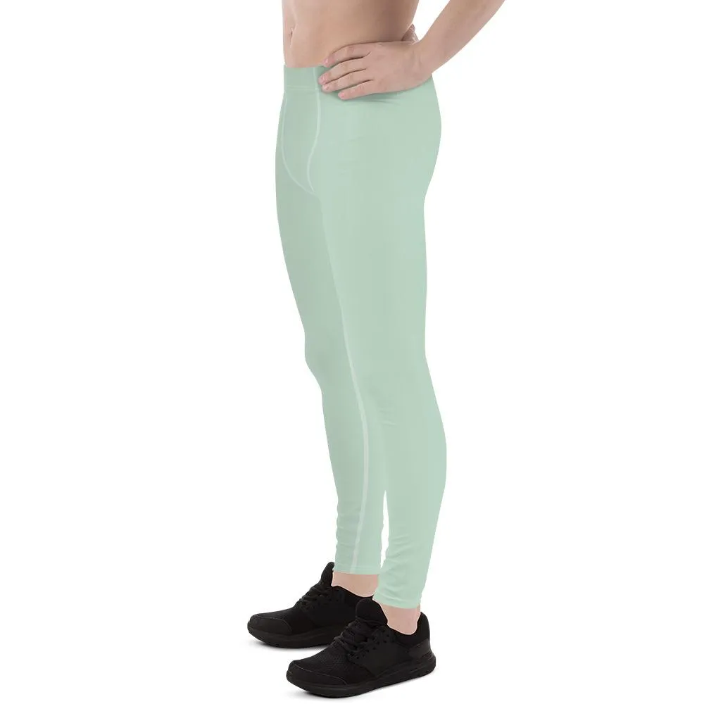 Pale Green Solid Color Meggings, Pistachio Light Pastel Green Solid Color Best Meggings Men's Leggings-Made in USA/EU