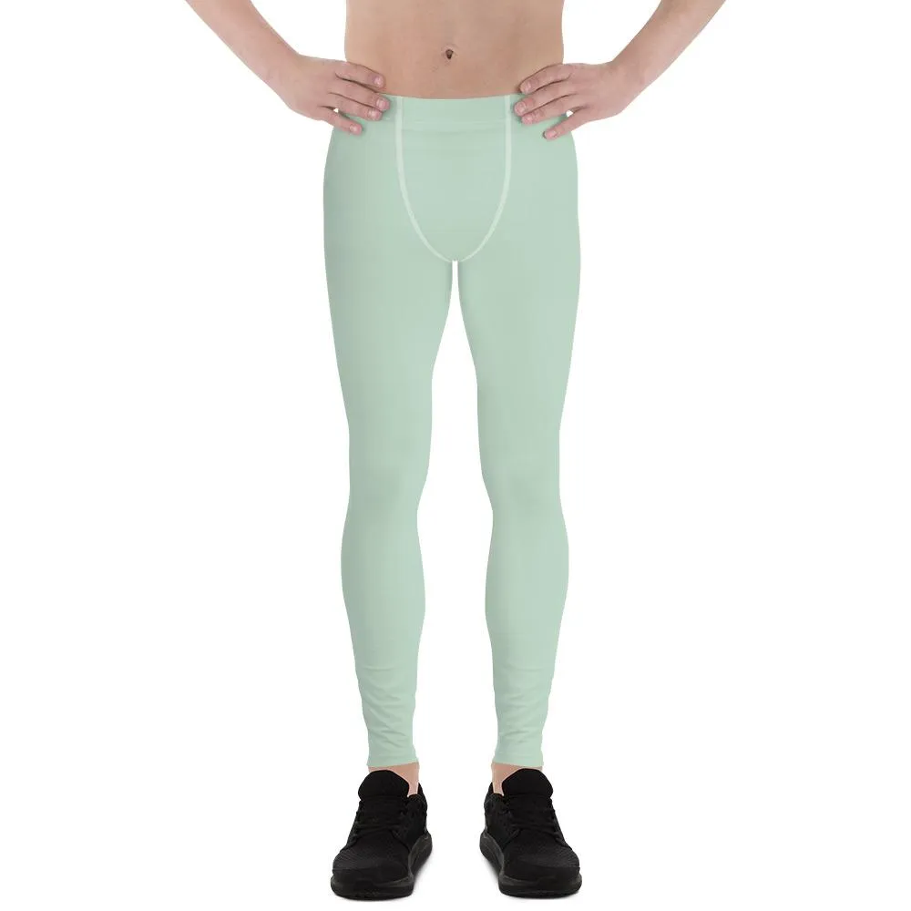 Pale Green Solid Color Meggings, Pistachio Light Pastel Green Solid Color Best Meggings Men's Leggings-Made in USA/EU