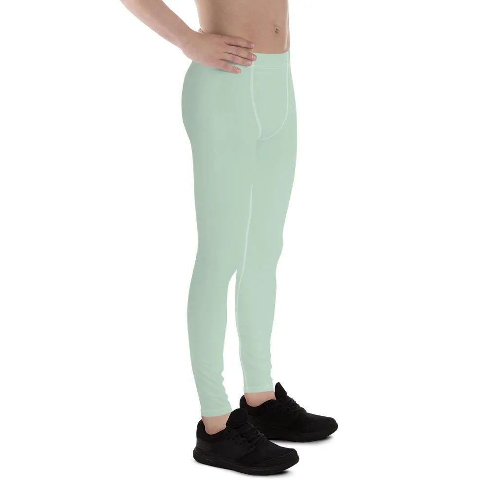 Pale Green Solid Color Meggings, Pistachio Light Pastel Green Solid Color Best Meggings Men's Leggings-Made in USA/EU