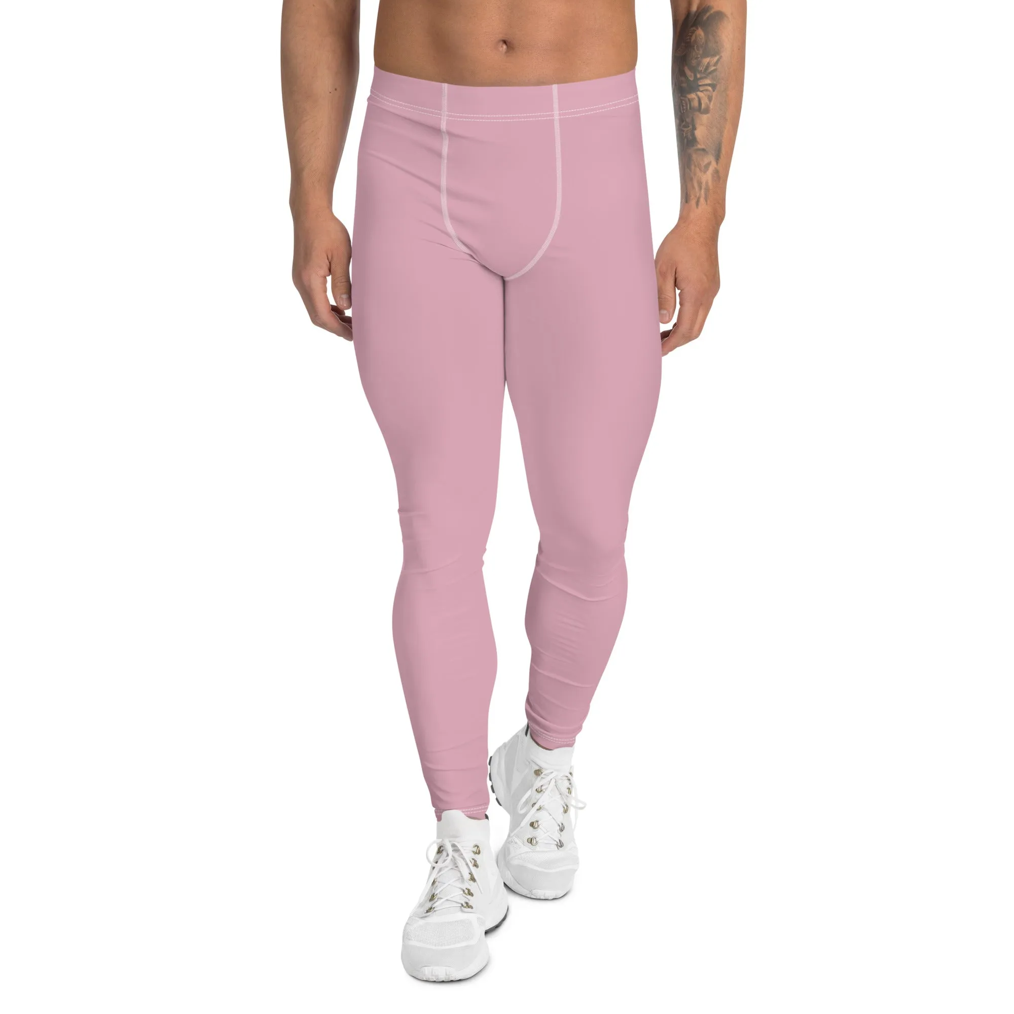 Pale Pink Color Meggings, Solid Ballet Pink Color Premium Quality Best Designer Men's Leggings - Made in USA/EU/MX