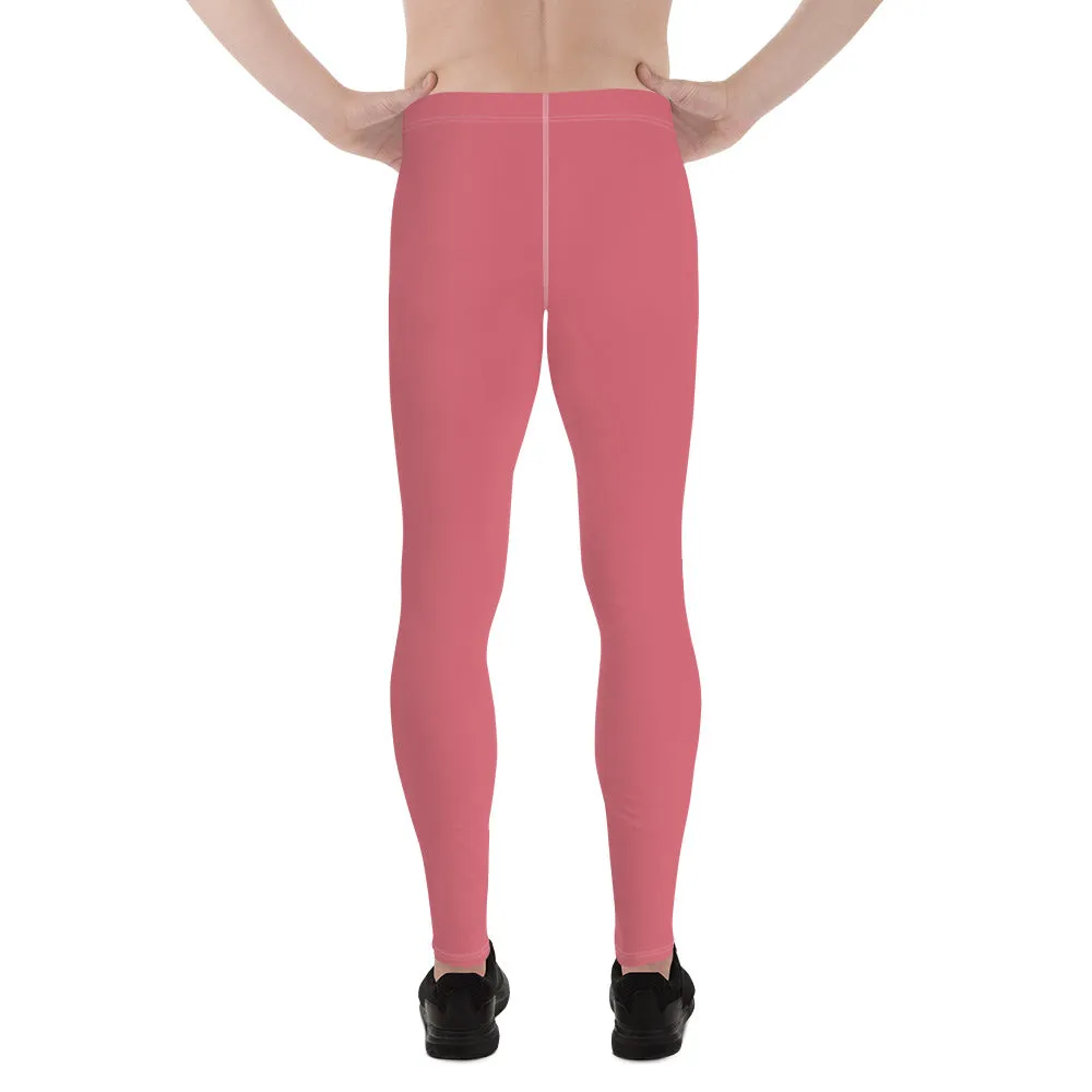 Peach Pink Color Men's Leggings, Solid Pink Color Premium Quality Best Designer Men's Leggings - Made in USA/EU/MX