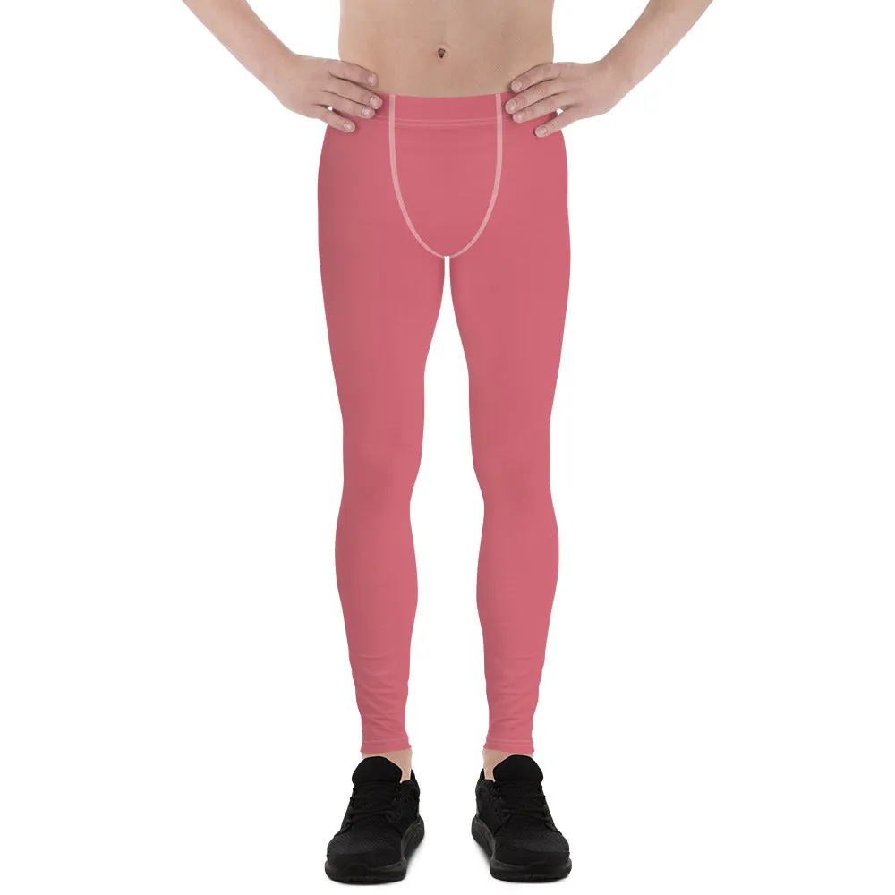 Peach Pink Color Men's Leggings, Solid Pink Color Premium Quality Best Designer Men's Leggings - Made in USA/EU/MX