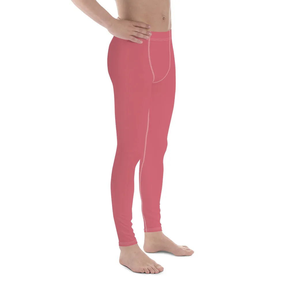 Peach Pink Color Men's Leggings, Solid Pink Color Premium Quality Best Designer Men's Leggings - Made in USA/EU/MX