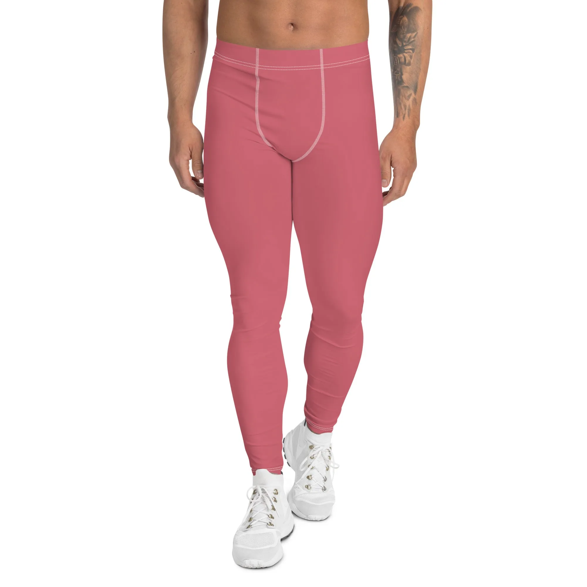 Peach Pink Color Men's Leggings, Solid Pink Color Premium Quality Best Designer Men's Leggings - Made in USA/EU/MX