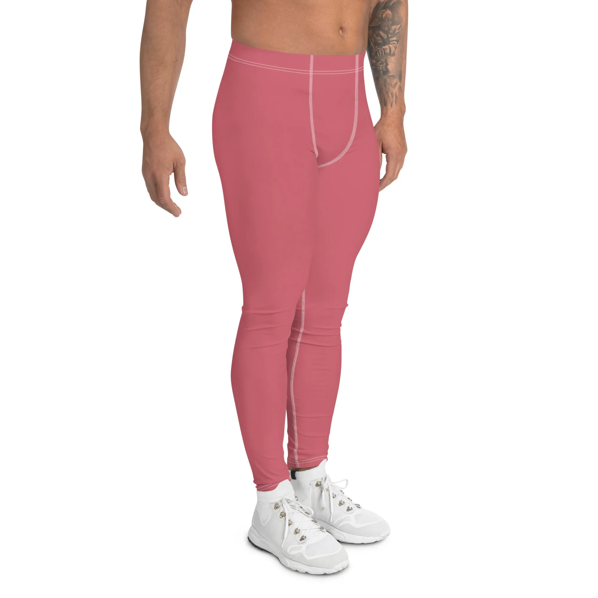 Peach Pink Color Men's Leggings, Solid Pink Color Premium Quality Best Designer Men's Leggings - Made in USA/EU/MX